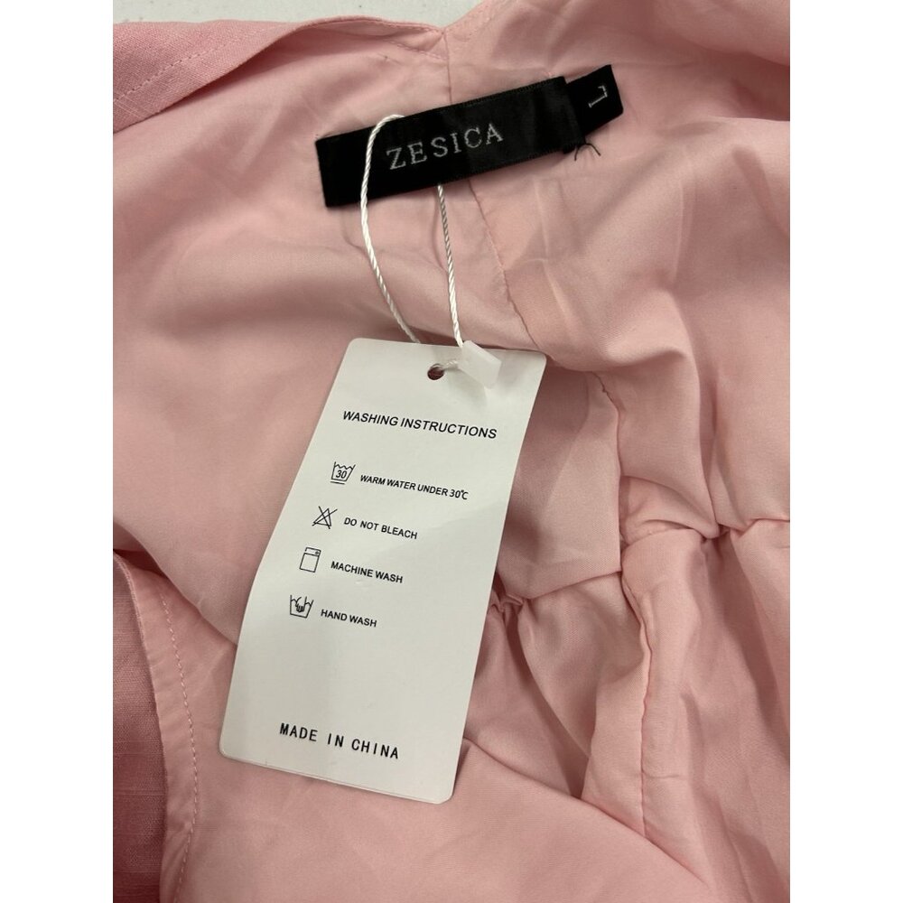 ZESICA V NECK SLEEVELESS TIE SHOULDER RUFFLE SWING SHORT SUNDRESSES PINK LARGE - Picture 8 of 8